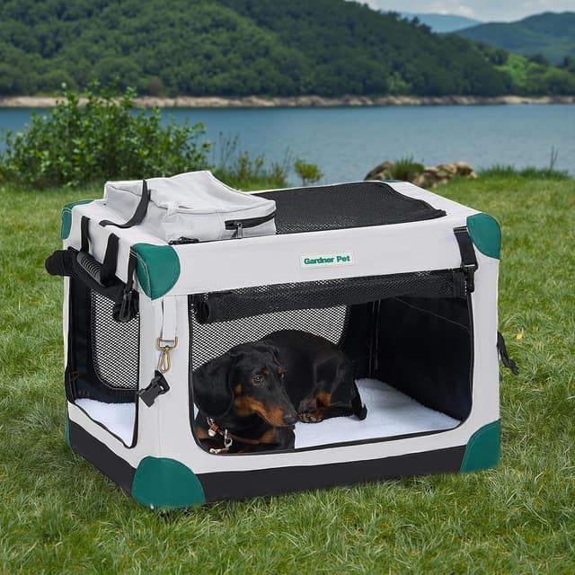 Supplier photo of Soft Dog Travel Crate,Grey,Collapsible Dog Crate 3-Door Durable Mesh Windows  Storage Bag,Portable Dog Car Crate For Puppy