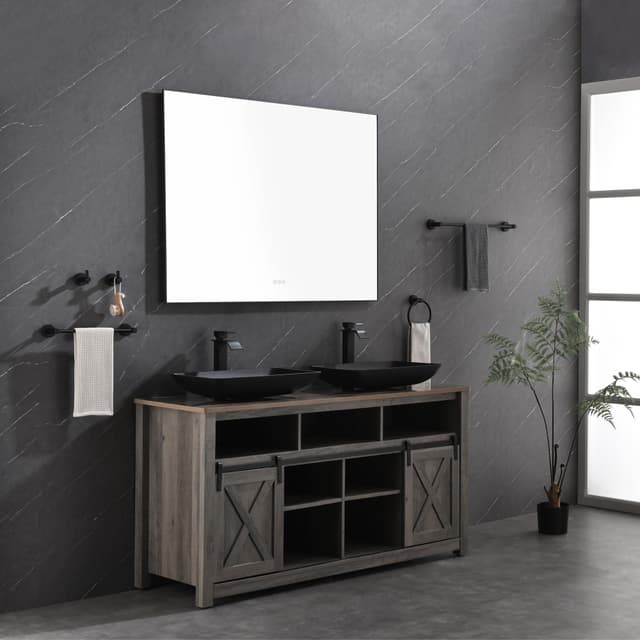 Supplier photo of 48x36 Inch LED Backlit Bathroom Mirror with Metal Frame, Wall Mounted Vanity Mirror with Smart Touch Button, Anti-Fog, Memory Function, 3 Colors, Stepless Dimma
