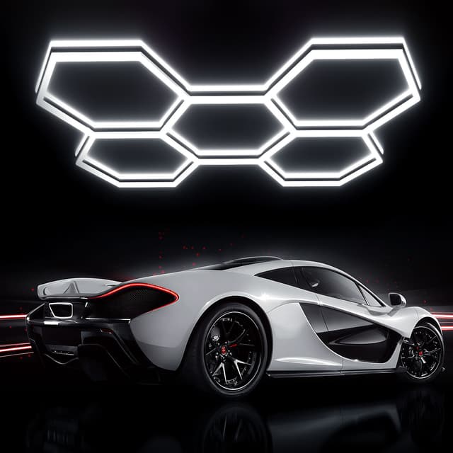 Supplier photo of 5 Hex Hexagon LED Lighting Car Detail Retail Garage Workshop Home Gym Wall Light