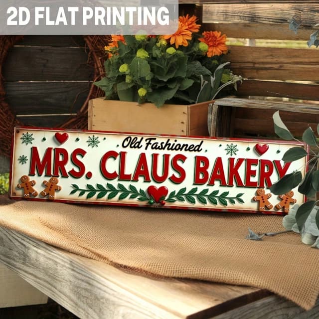 Supplier photo of 2D Retro Santa Claus & Mrs. Claus Baking Metal Sign, Christmas Wall Art