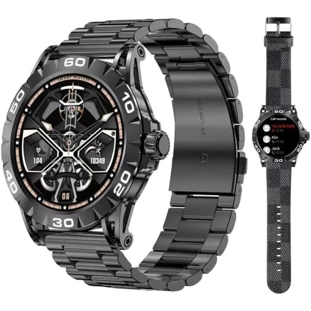 Supplier photo of Men Smartwatch Black Round Stainless Steel Strap Bluetooth Call Fitness Tracker Android IOS