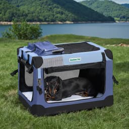 Soft Dog Travel Crate,Grey,Collapsible Dog Crate 3-Door Durable Mesh Windows Storage Bag,Portable Dog Car Crate For Puppy